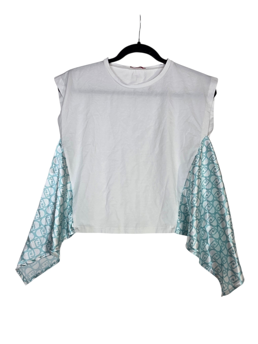 Liu Jo White Top with Aqua-Print Draped Side panel
